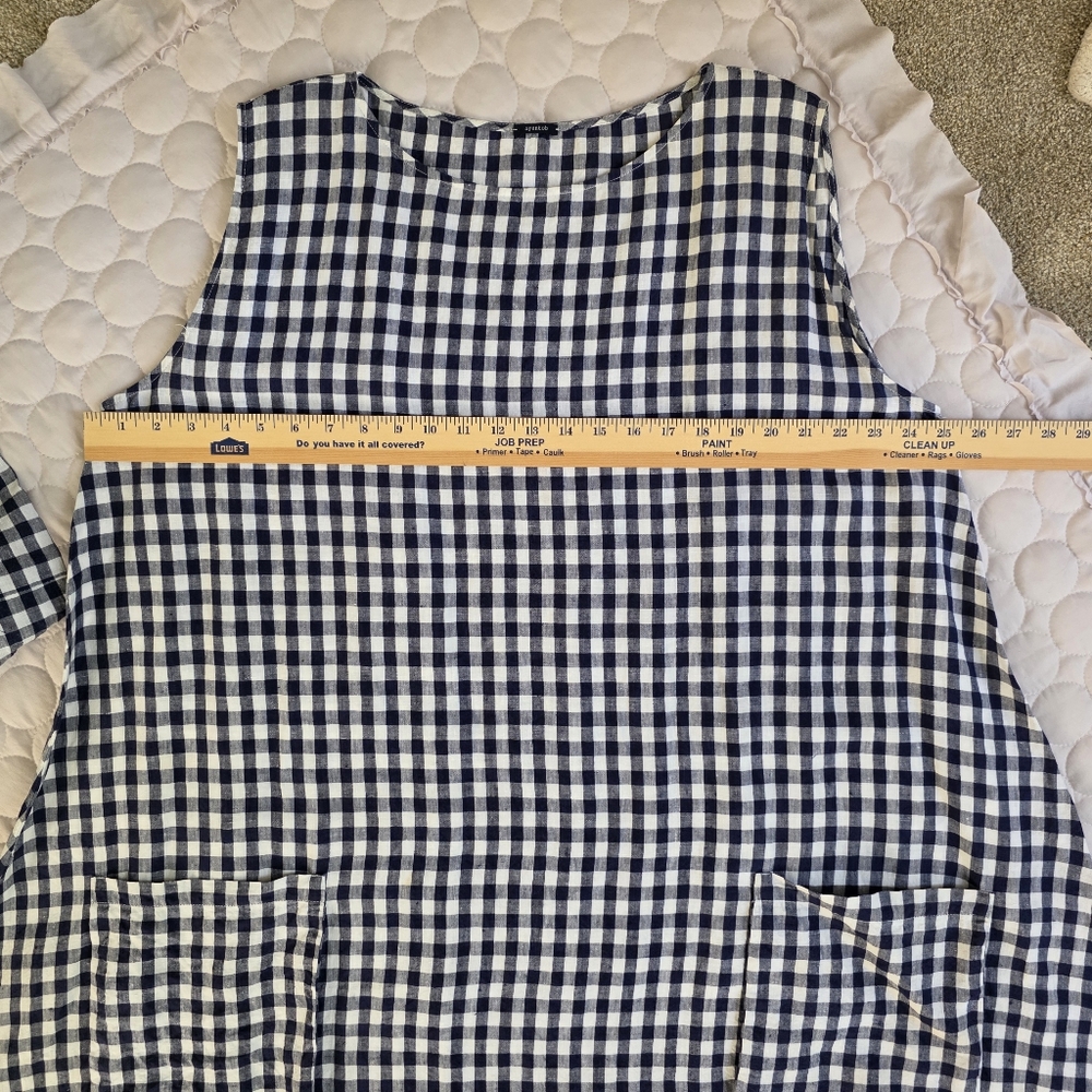Apuntob Blue & White Linen  Sleeveless Gingham Midi Dress Large - Picture 13 of 15